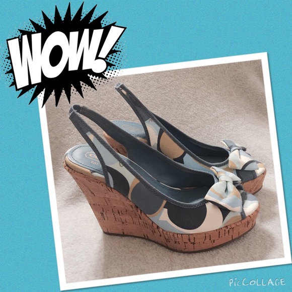 Coach Shoes - COACH BLUE & TAN WEDGE SANDALS