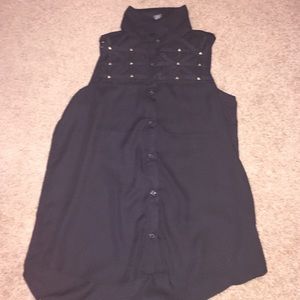 Studded black button up collared tank top