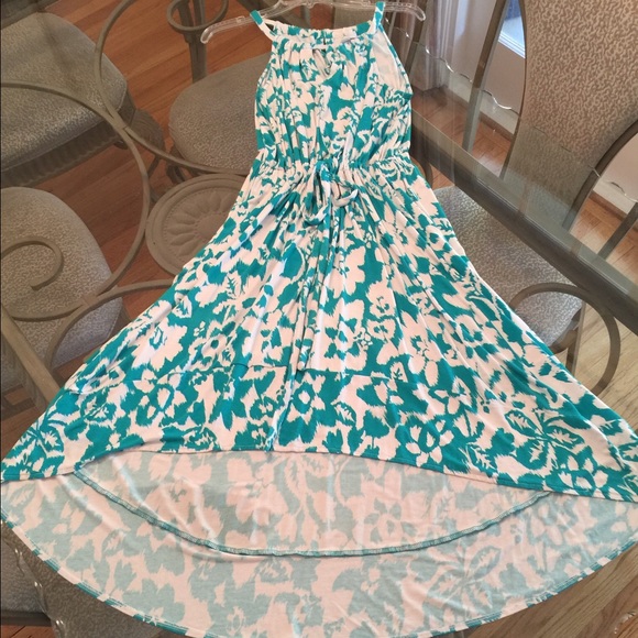 New York & Company Dresses & Skirts - 🎉HP🎉 White & Aqua floral print hi-low dress NWOT