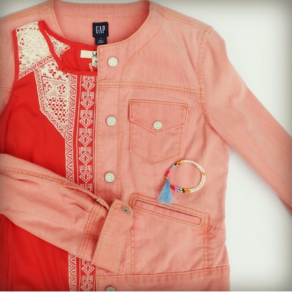 GAP Jackets & Blazers - GAP neon pink/coral vintage denim jacket