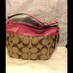 Coach Zoe Signature Jacquard Khaki/Pink Bag