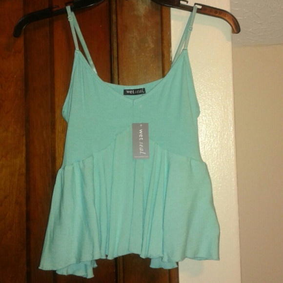 Mint knit woven crop top
