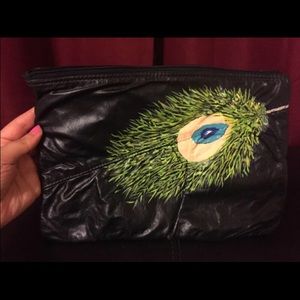 Hand painted peacock clutch