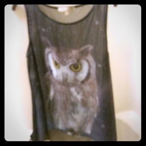 SOLD IN BUNDLE!!! Sheer owl print galaxy tank top