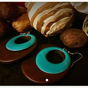 Wood & Teal Earrings