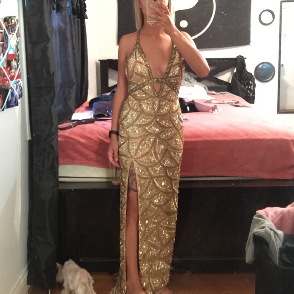 gold sequence prom dress - Picture 2 of 4