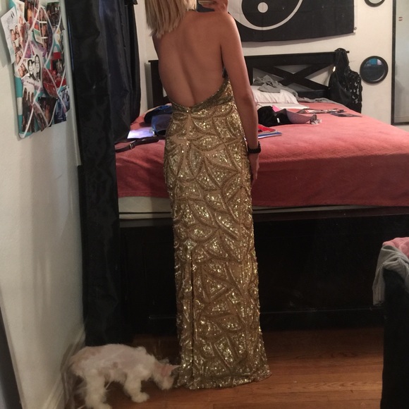 gold sequence prom dress - Picture 3 of 4