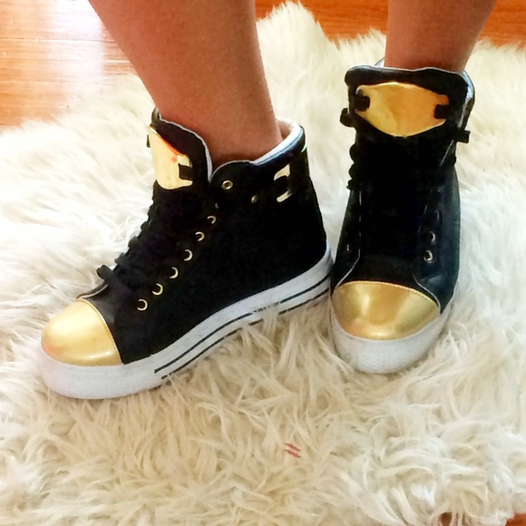 black and gold platform sneakers