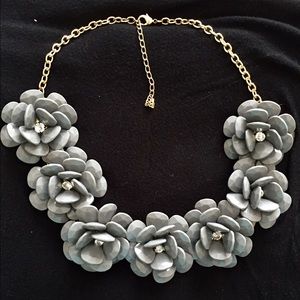 Designer Inspired Gray Rosette Necklace