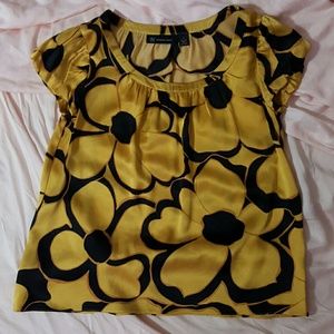 Black and yellow silk flower pattern top