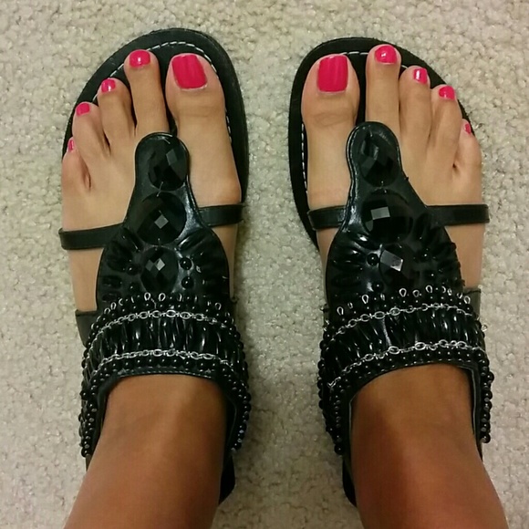 Ann Marino Shoes - Black Jeweled Sandals
