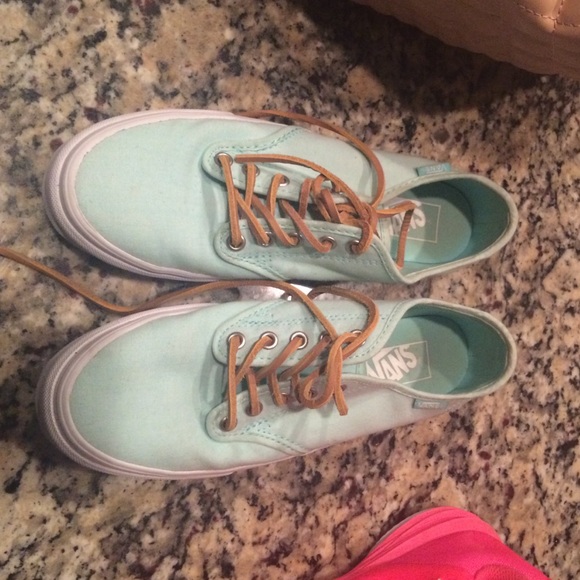 Never worn vans! Tiffani blue, with brown laces