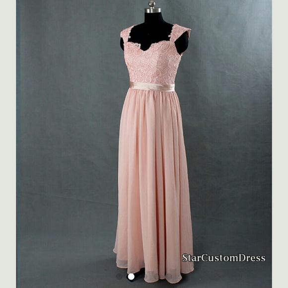 Pearl pink  lace Chiffon bridesmaid  dress (long)