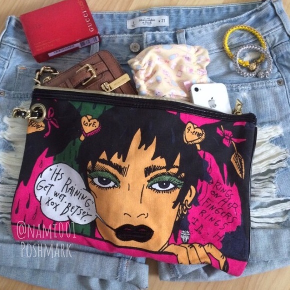 Betsey Johnson Handbags - Betsy Johnson Denim Graphic Clutch Wristlet