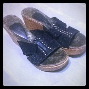 Dezario navy blue cork wedge sandals