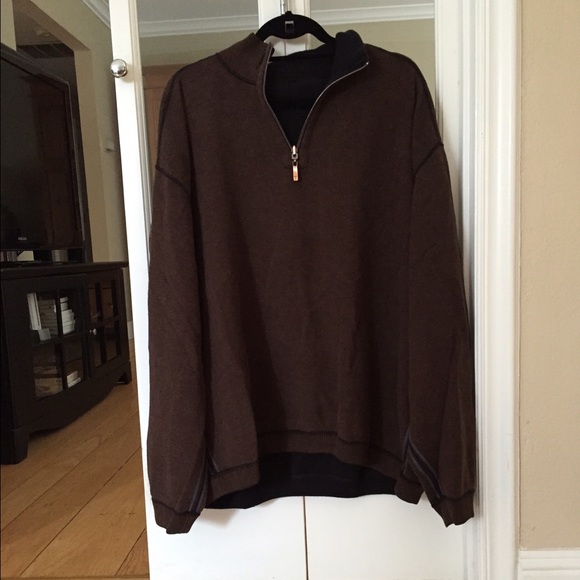 Brown 3/4 collared zip sweater for men