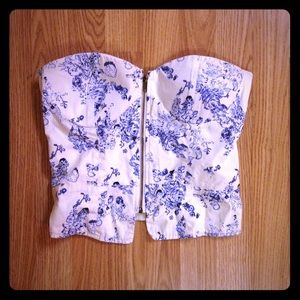 Blue and white bustier top