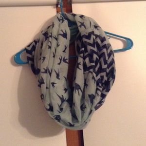 Navy and teal bird infinity scarf