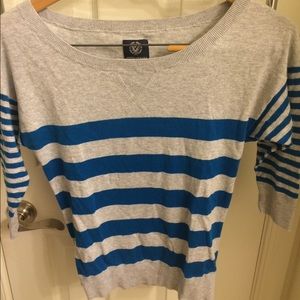 Grey and blue striped sweater