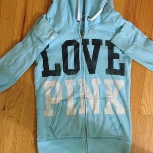 Love pink teal zip up