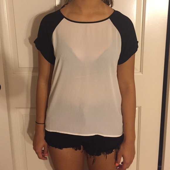 Cute rolled up sleeves sheer top
