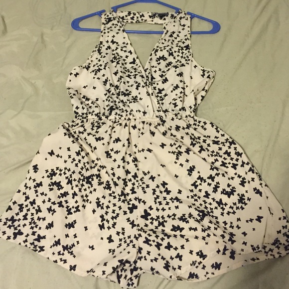 Beige and black butterfly romper