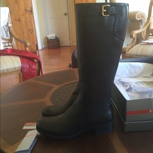 100% authentic Prada black & gold hardware boots