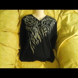 P-large black sequence animal print top