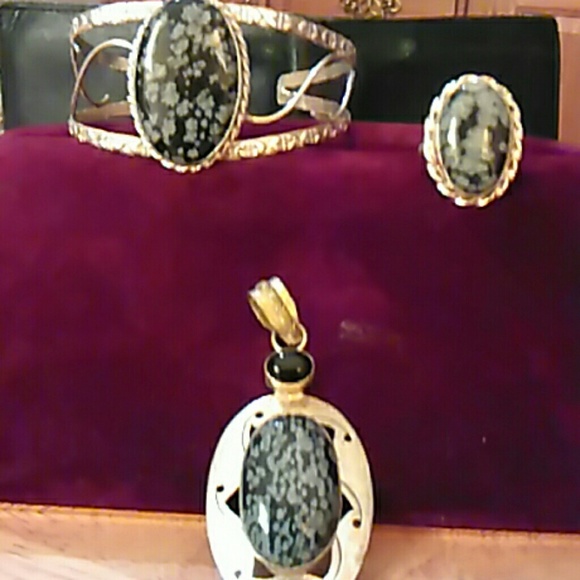 Snowflake unusual stone handmade silver