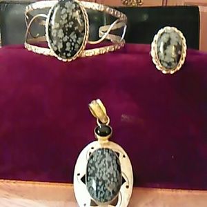 Snowflake unusual stone handmade silver