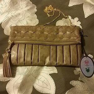 Grey Handbag with gold strap