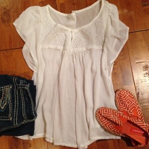 White Lace Button Blouse