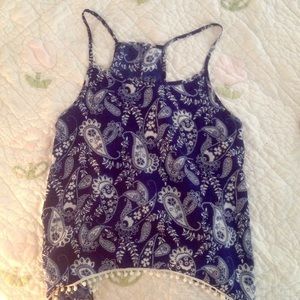 Blue Paisley Fringe Chiffon Top