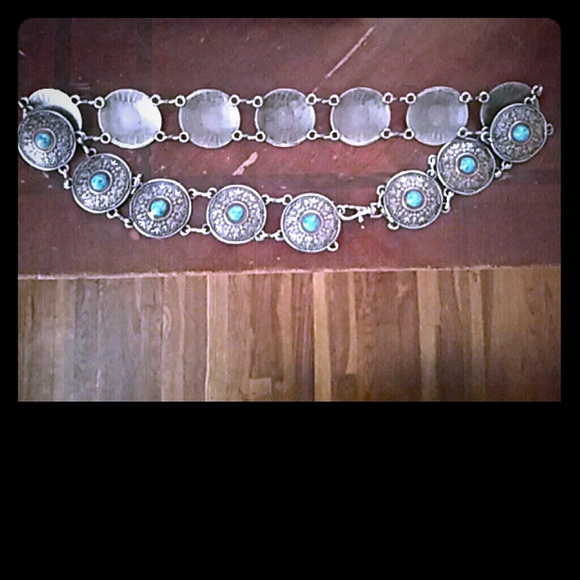 Silver & Turquoise chain belt