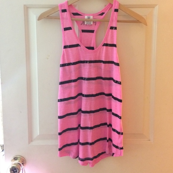 Pink with black striped Victoria's Secret tank top