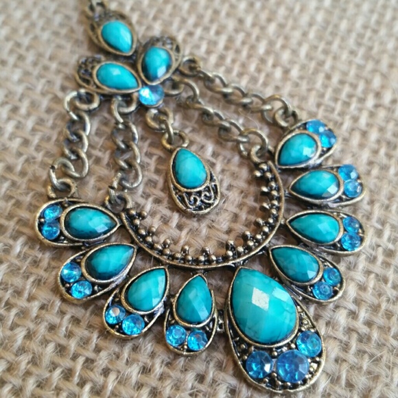 - SOLD - Teal Bohemian Bronze Dangle Earrings - Picture 2 of 4