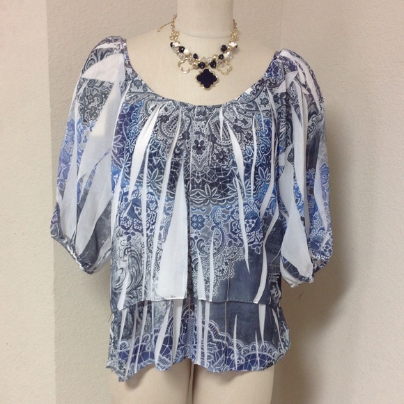 Casual blue and white flow top