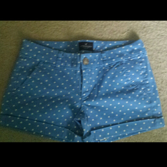 Blue & Ivory Polka Dot Midi Shorts