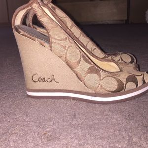 Coach signature patter in a sling back wedge