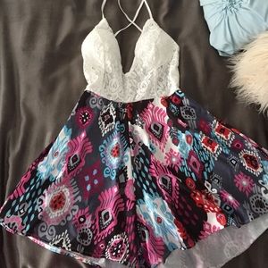 Floral low cut romper