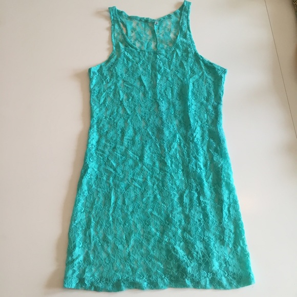 Turquoise Lace See-Through Tank Dress / S