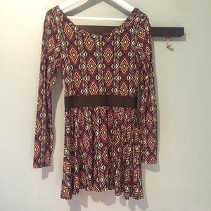 Tribal Print Long Sleeve Mini Dress