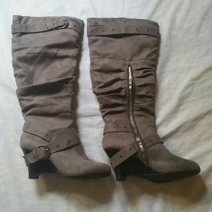 Grey suede heeled boots