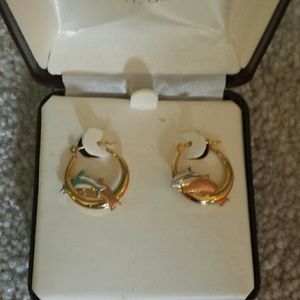 14 k dolphin hoop earrings