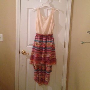 Aztec/tribal and lace hi lo dress
