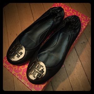 Tory Burch Classic Reva Ballet-(black and Gold)