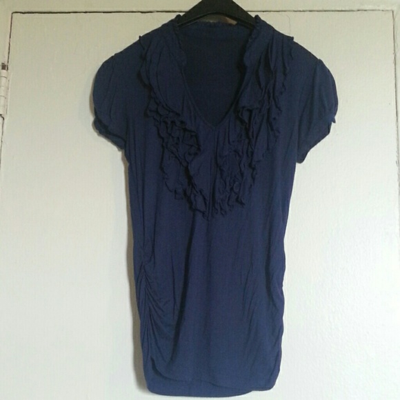 Blue Ruffled Short Sleeve Top Sz M