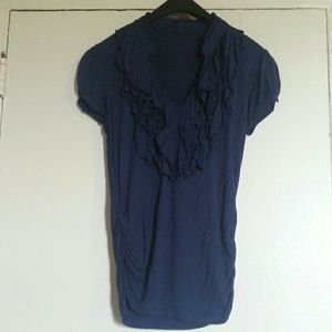 Blue Ruffled Short Sleeve Top Sz M
