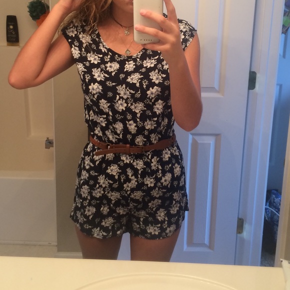 Navy blue floral romper