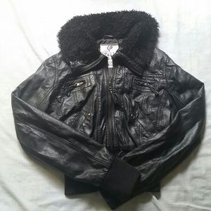 Fur collared leather jacket